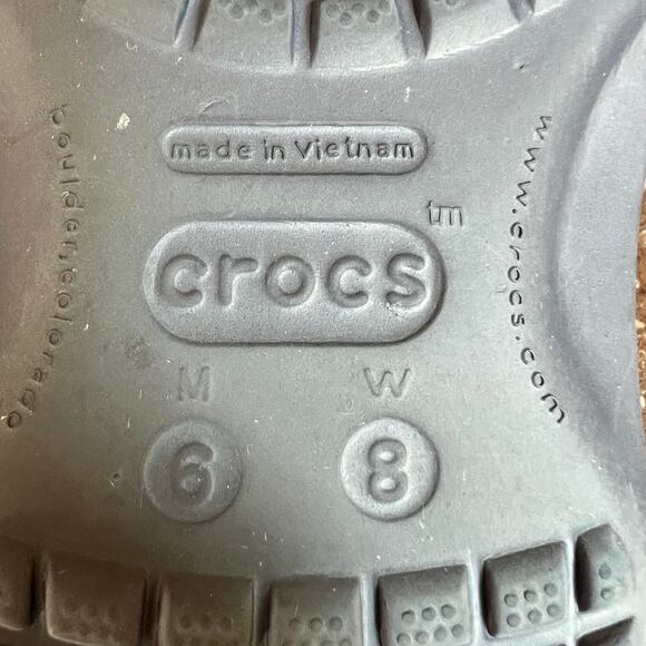 Crocs Thong Slip on Flip Flop Sandals Size Mens 6 Womens 8 Navy Blue Logo Rubber - Picture 4 of 6